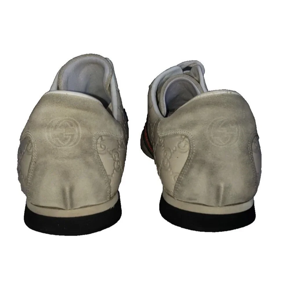Gucci GG Monogram Mystic White Leather Shoes Trainers Men's Size 12.5G